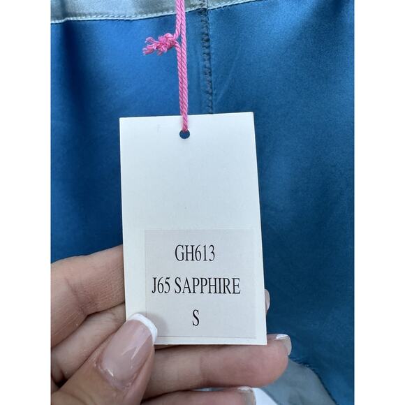 Gold Hawk silk camisole tank Color block Lightblue Teal Velvet Trim Y2K 90s Sz S - Picture 6 of 8